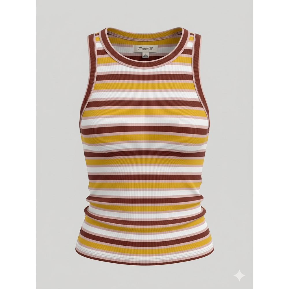 Madewell Striped Ribbed High Neck Sleeveless Tank Top Small